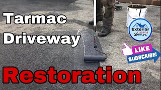 Restoring a tarmac driveway which was pressure washed last month  Satisfying video [upl. by Mahgirb]