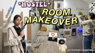 ROOM TRANSFORMATION hostel room✨🪴 pinterest inspired amazon haul cleaning decorating [upl. by Alverta64]