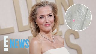 Gillian Anderson Reveals NSFW Secret Hiding on Her 2024 Golden Globes Dress  E News [upl. by Artema]