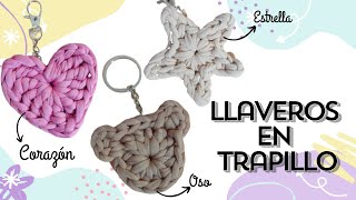 Llaveros en TRAPILLO ❤️⭐🐻 CORAZÓN ESTRELLA Y OSO 🧶 Tutorial crochet [upl. by Falda]