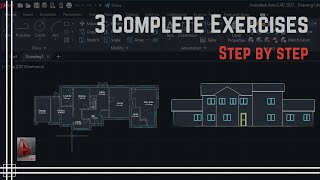 Autocad  Floor plan  Elevation Step by Step 3 complete Exercises [upl. by Ratep329]