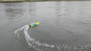 4DS2 RC Speed Boat  24GHz Remote Control  RC boat activity at river  Rc boat testing video [upl. by Sidnac]