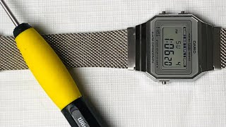 How to ADJUST a MESH BAND Milanese Band on WATCH This is a CASIO A700 but WORKS on MOST WATCHES [upl. by Ajed855]