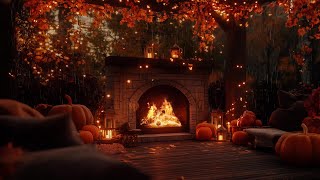 Autumn Jazz amp Cozy Porch Vibes 🎃 Pumpkin Carving amp Rain Sounds for Relaxation 🍂 [upl. by Now]