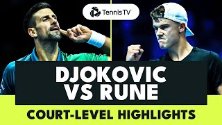 Novak Djokovic vs Holger Rune Thriller CourtLevel Highlights  Nitto ATP Finals 2023 [upl. by Neelloc]