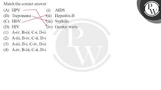 Match the correct answer A \ \mathrmHPV \ i AIDS B Treponema ii HepatitisB C \ \ [upl. by Eened]