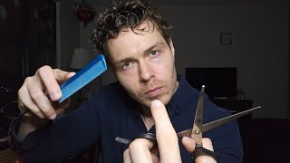 ASMR Haircut Roleplay scissors brushing spraying [upl. by Holcomb109]