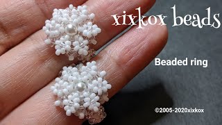 【DIY】xixkox beads ❄️雪の結晶の指輪 Beaded Ring💍 [upl. by Eilama]