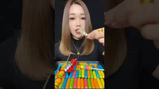 Unwrapping satisfying candies ASMR mukbang experience shorts [upl. by Enwad858]