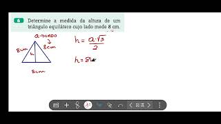 6Determine a medida da altura de um triângulo equilátero cujo lado mede 8 cm [upl. by Australia]