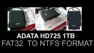 ADATA HD725 1TB USB 31 External Drive FAT32 to NTFS FORMAT [upl. by Radu190]