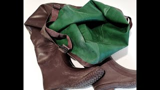 HEAVY SHINY BROWN  GREEN NATURAL RUBBER WADERS UNLINED 4344 3kg RARE  VIDEOS XLXXL RARE [upl. by Lotti]