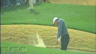 Slow Motion Tiger Woods Bunker Shot at Barclays [upl. by Winther]