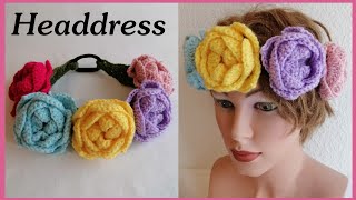 Crochet Headdress 💜💛 Roses design [upl. by Langdon]