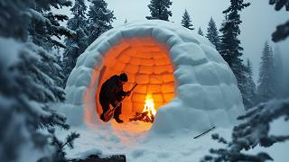 A Man in a Winter Forest Builds a Snow Shelter  Start to Finish  BushcraftAdventure [upl. by Obelia386]