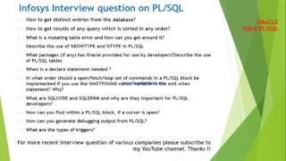 Top 20 Infosys interview questions and answers on PLSQL [upl. by Hirasuna167]