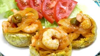 Tostones Rellenos con Camarones Fried Plantains stuffed with Shrimp [upl. by Aliab113]