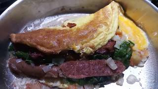 Infinity Omelette  Keto Egg Omelette Recipe  Onion Tomato Spinach Bacon amp Sausage [upl. by Skutchan]