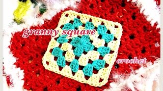 ２色で編む四角ﾓﾁｰﾌｸﾞﾗﾆｰｽｸｴｱの編み方☆How to crochet a granny square☆ [upl. by Ecnerwaled]