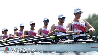 Team USA surges into final of mens eight rowing competition with heat victory  Paris Olympics [upl. by Alikahs127]