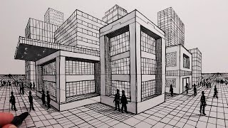 How to Draw a City using TwoPoint Perspective Pen Drawing [upl. by Nybor]