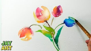 Tulips Watercolor Painting Fast and Easy [upl. by Airretal]