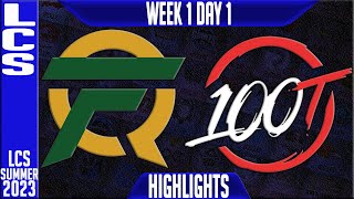 FLY vs 100 Highlights  LCS Summer 2023 W1D1  FlyQuest vs 100 Thieves [upl. by Neelram510]