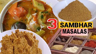 Sambar 3 Types  Masalas  Sambhar powder  Sambhar Wet Masala  Spice Box Sambhar Powder Mix [upl. by Aerdnaz]