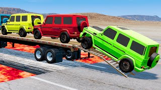 Double Flatbed Trailer Truck vs Speedbumps Train vs Cars  Tractor vs Train BeamngDrive [upl. by Aciretnahs486]