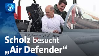 Scholz bei Luftwaffenmanöver „Air Defender“ in Jagel [upl. by Anailli]