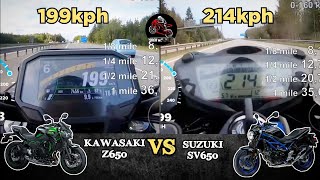 2022 Kawasaki Z650 vs Suzuki SV650  Top Speed  Acceleration  All Stock🔥🔥 [upl. by Codel]