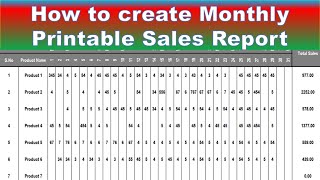 How to create Printable Sales report in excel  how to create sales report in excel  Sales Report [upl. by Hailat119]