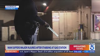 Man stabbed with swordlike weapon at Van Nuys gas station [upl. by Wootan]