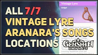 All 7 Vintage Lyre Aranaras Songs Locations Genshin Impact [upl. by Breed]