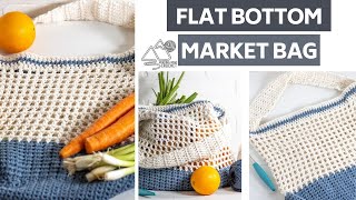 CROCHET Reusable Market Bag with Flat Bottom STEP by STEP Tutorial [upl. by Yecrad]