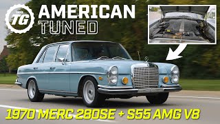 This 1970 Mercedes 280 SE packs an S55s AMG V8 and a 6speed manual  American Tuned ft Rob Dahm [upl. by Macnamara158]