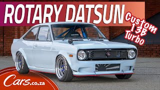 Rotary Datsun 1200 Custom build sideways under power with a turbo 13B rotary conversion [upl. by Bilac]