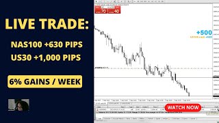 LIVE TRADE TRADE ANALYSIS ON NAS100 630 PIPS amp US30 1000 PIPS [upl. by Ahsirtak]