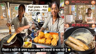 24 yr old girl selling Street Food on a Cart 😳 Street Style Spring Rolls  Delhi Street Food [upl. by Atsok]