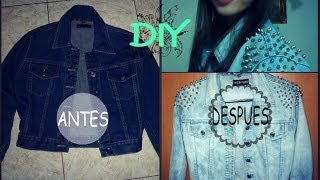 DIYChaqueta de Jean Con Estoperoles y Decoloración Shoulder studded denim jacket [upl. by Pam578]