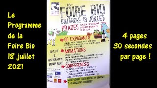 Programme de la Foire Bio 18 juillet 2021 Prades sur 4 pages de trente secondes  le temps de lire [upl. by Yasmar]