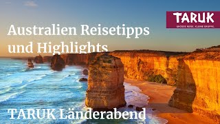 Australien Reisetipps amp Highlights unserer Australien Reise  TARUK Länderabend [upl. by Le]