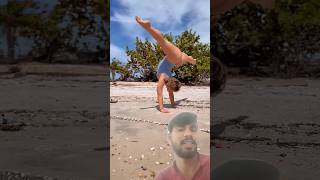 Bendy handstand at the beach stretching flexibility yogagirl [upl. by Taylor]