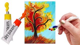 Easy Fall Tree step by step acrylic with the Qtip method  TheArtSherpa [upl. by Albina]