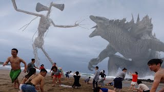 Godzilla vs Siren Head in real life 哥吉拉大戰警笛頭 [upl. by Barbra]