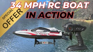 IN ACTION 34 MPH High Speed HJ816 RC Race Boat with 2 Batteries  COUPON CODE [upl. by Jahdol]