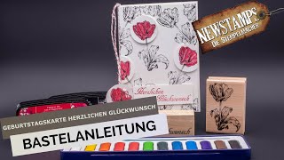 Geburtstagskarte quotHerzlichen Glückwunschquot Bastelanleitung mit Papier und Stempel  Karte basteln [upl. by Brittne]