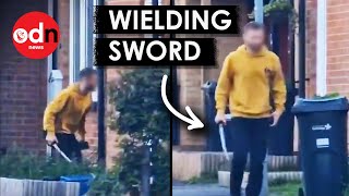 Hainault Stabbings Terrifying Footage Shows Man Wielding SWORD in Residential Area [upl. by Annawat]