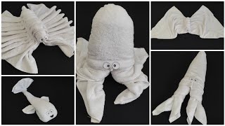 5 Ideas Of Towel Folding Origami  Towel animals  Towel art in Housekeeping [upl. by Cindra]