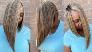 Invisible part Quickweave Asymmetrical Bob Cut  Ash Blonde amp Chocolate Highlights [upl. by Bendicta]